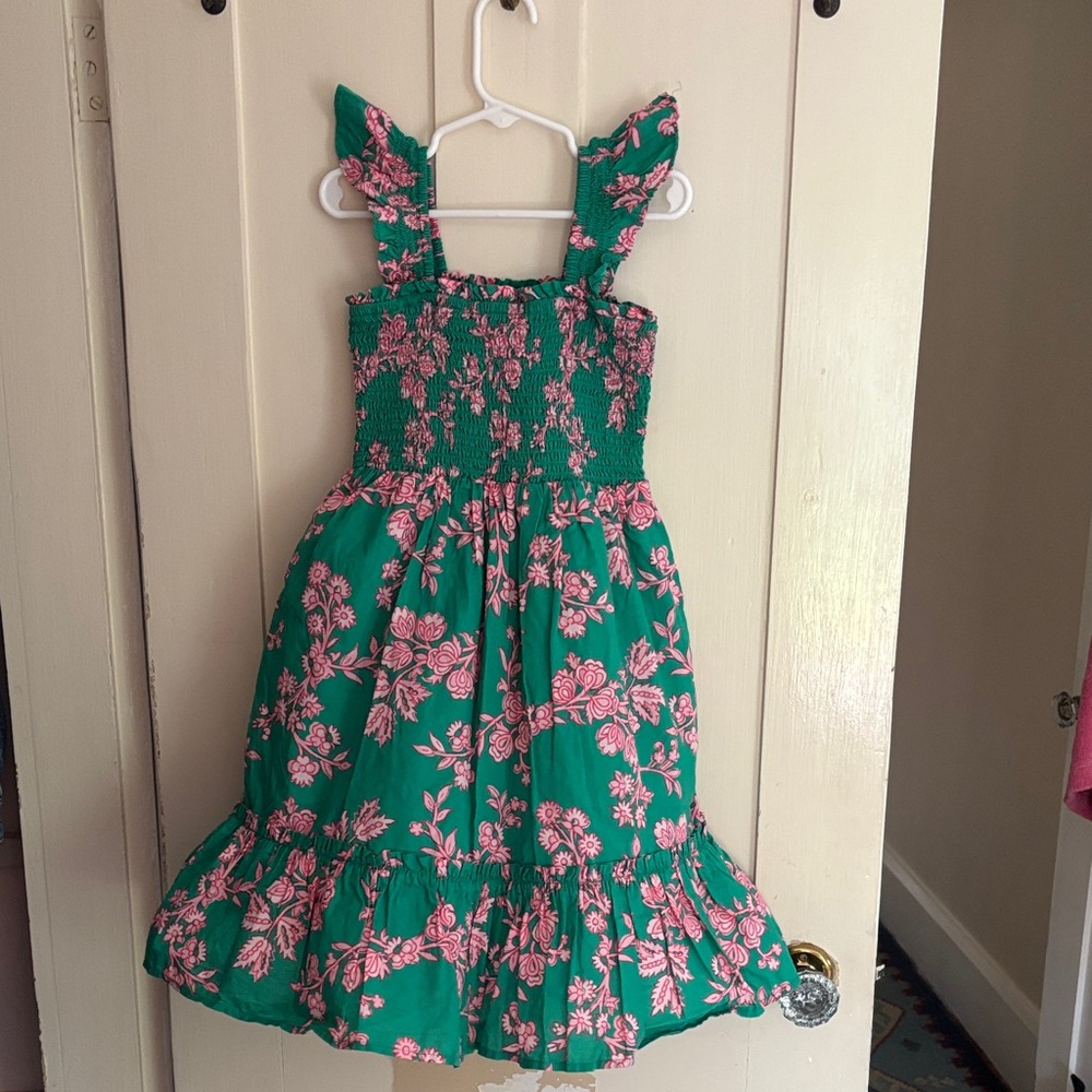 Crewcuts Green Dress with Pink Floral Design